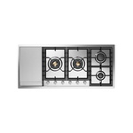 ILVE UHCPT125FSSLP Professional Plus II 48 inch Built-In Gas Cooktop with Total Black Brass Burners, in Stainless Steel (6 Sealed Burners + Left Griddle, Liquid Propane)