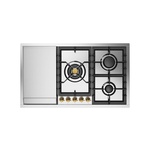 ILVE UHCPT95FNSSGLP Nostalgie II 36 inch Built-In Gas Cooktop with Total Black Brass Burners, in Stainless Steel  (5 Sealed Burners + Griddle, Liquid Propane)