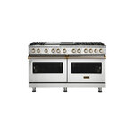 Viking VDR5606GQSSBBLP 5 Series 60 inch Dual Fuel Range with 6 Sealed Burners, Griddle and Grill (Stainless Steel with Brass, Liquid Propane)