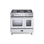 Verona VPFSGE365DW 36 inch Prestige Series Freestanding Dual Fuel Double Oven Range with 5 Sealed Burners, 3.9 cu. ft. Oven Capacity and European Convection (White)